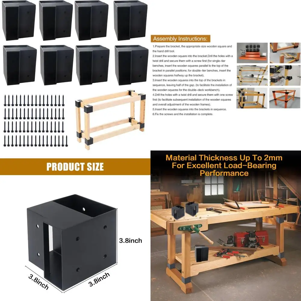 

Sturdy Industrial-Grade Workbench Bracket Kits - 8 Packs of 3-Way Right Angle Corner Brackets for Heavy-Duty Workbenches, Work T