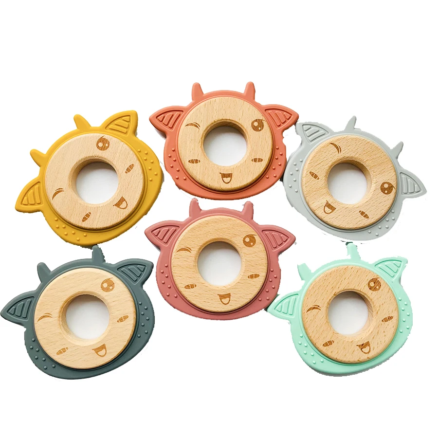 

1PC Silicone Wood Teether Snail Sheep Whale Lion Wooden Teether Ring Baby BPA Free Nursing Gift Silicone Baby Teether Kid Toy