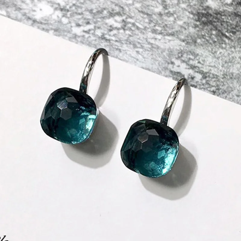 

100% 925 Sterling Silver Candy Style 21 Colors Blue White Red Green Yellow Crystal Drop Earring For Women Fine Jewelry