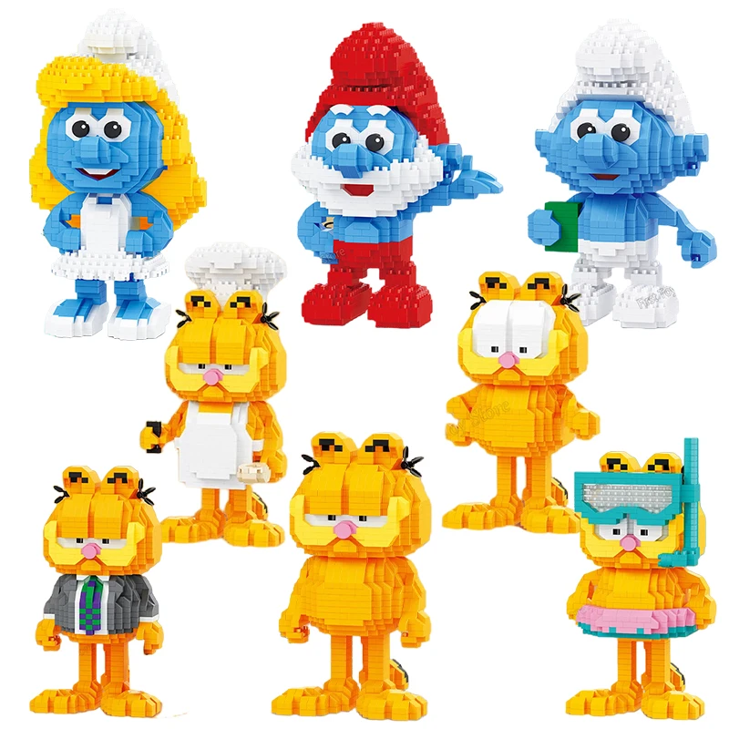 Épuisé BALODY Garfield Mini blocs Bob l'éponge Smurfs figurines Collection jouet de construction briques à monter soi-même pour enfants présent jouet cadeau