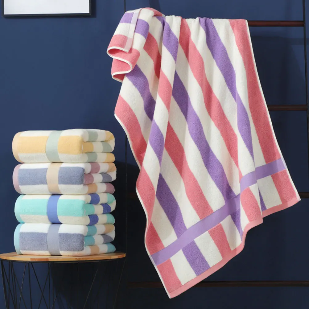 

Pure Cotton Colorful Striped Bath Towel Large Size Soft Lightweight Portable Quick Dry Absorbent Practical Gift Bathroom Towels