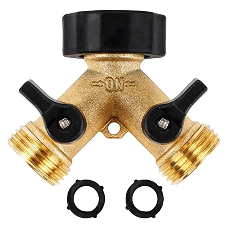 

ABRW-Hose Distributor 2 Way Heavy Duty Brass Connector Tap Splitter Y Splitter 2 Valves With 2 Extra Rubber Washer