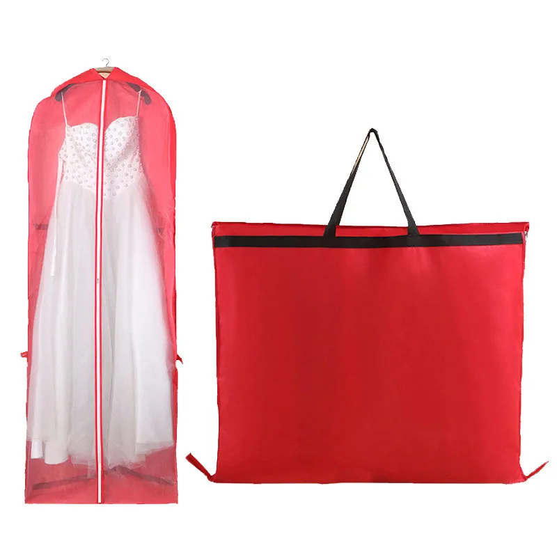 Sac de rangement pour robe de mariée Non tissée, housse de protection anti-poussière, Simple fermeture éclair latérale, pliable, double usage, garde-robe longue pour mariée