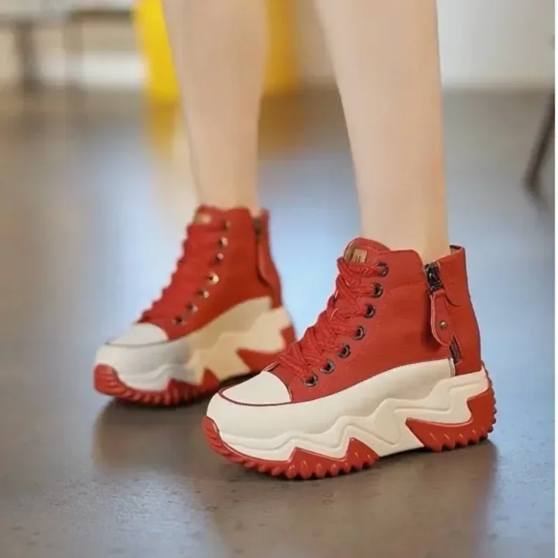 Alta superior tênis feminino plataforma botas de tornozelo de couro de luxo sapatos casuais para mulher luxo zíper vulcanizar sapatos tenis