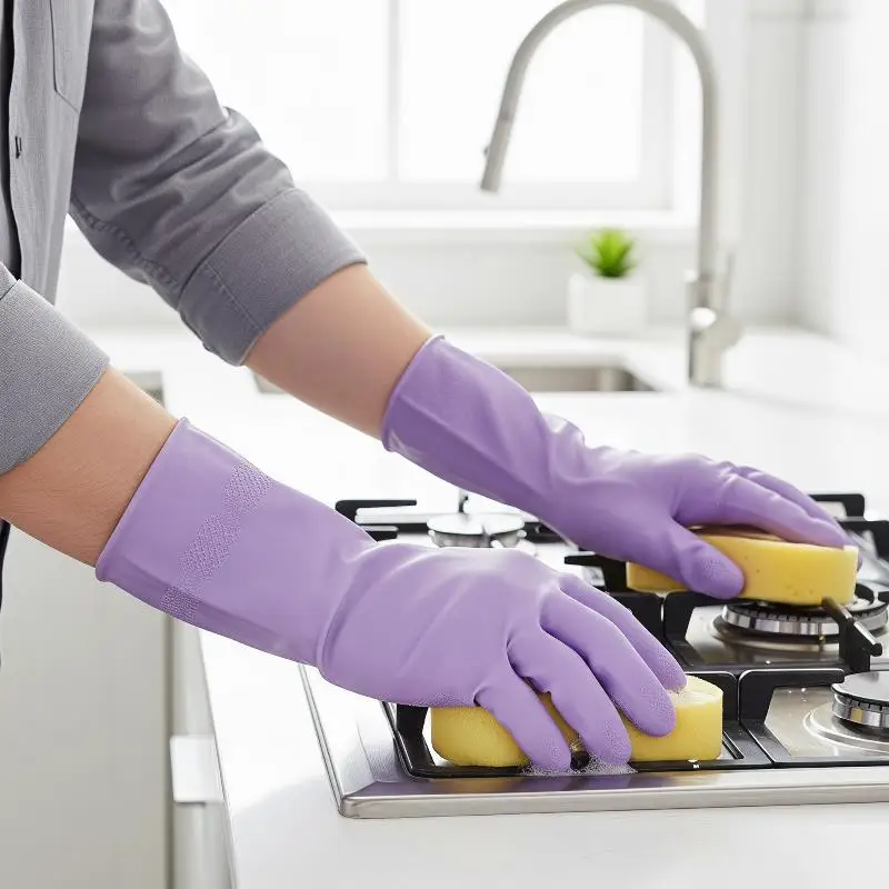 1Pair Latex Dish Washing Gloves,with Non-slip Grip,Water Resistant Reusable Rubber Glove,for Kitchen Bathroom Cleaning