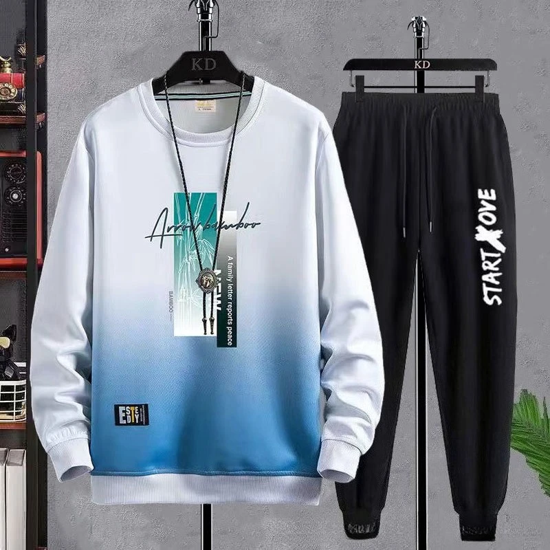 2025 الخريف الرجال هوديي مجموعات بلوزات طويلة الأكمام التي شيرت الصالة الرياضية الزي طالب البوليستر البلوز + السراويل الطويلة قطعتين مجموعات #1