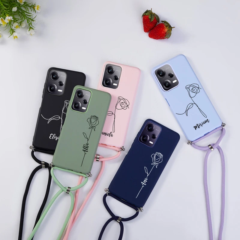 Personalised Custom Name Case for Xiaomi Redmi Note 12 4G 5G Global Lanyard Rope Silicone Case for Xiaomi Redmi Note12 Pro Plus