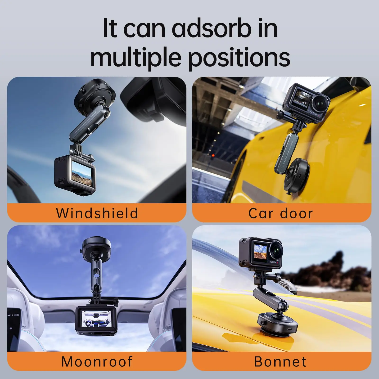 Suporte para câmera com ventosa elétrica com 360 °   Suporte para câmera de carro com braço mágico de cabeça esférica de 1/4 polegadas para DJI Action5Pro/GoPro13/Insta360