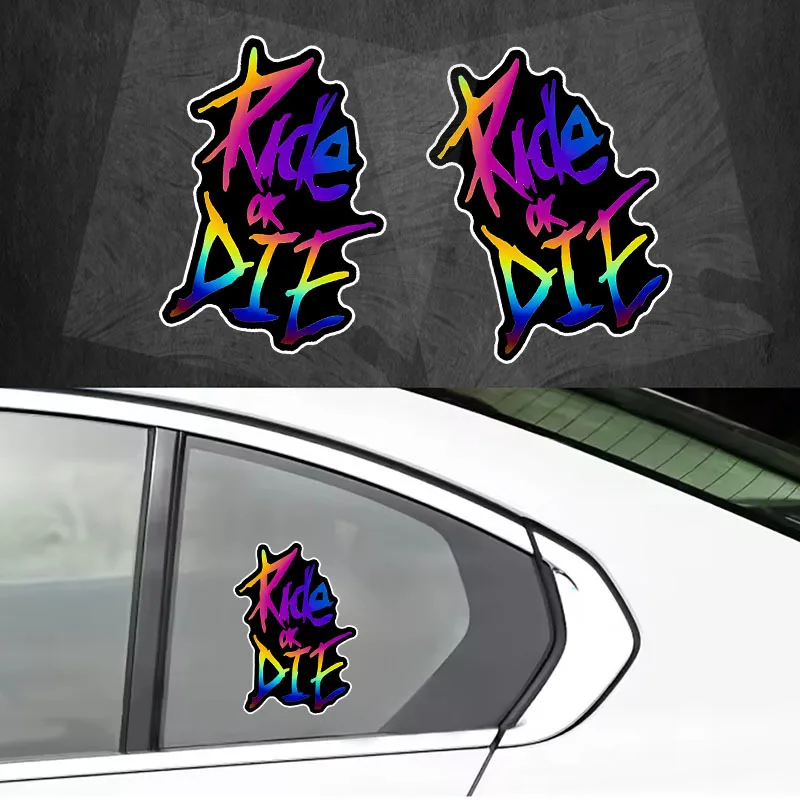 Ride Or Die Motorcycle Sticker 2D Flat PET Vinyl Decal Waterproof Helmet Bike MTB Frame Rainbow Graphic Rider Text