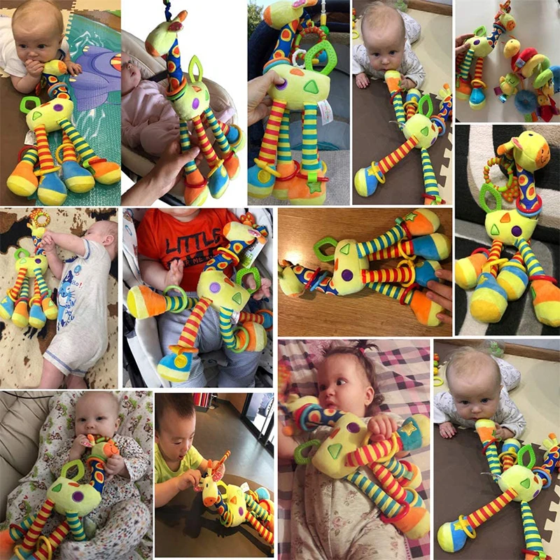 Zachte Giraffe Dierenhandbellen Rammelaars Pluche Baby Peuter Autobed Hangend Speelgoed Baby Vroege Onderwijs Ontwikkeling Handvat Speelgoed