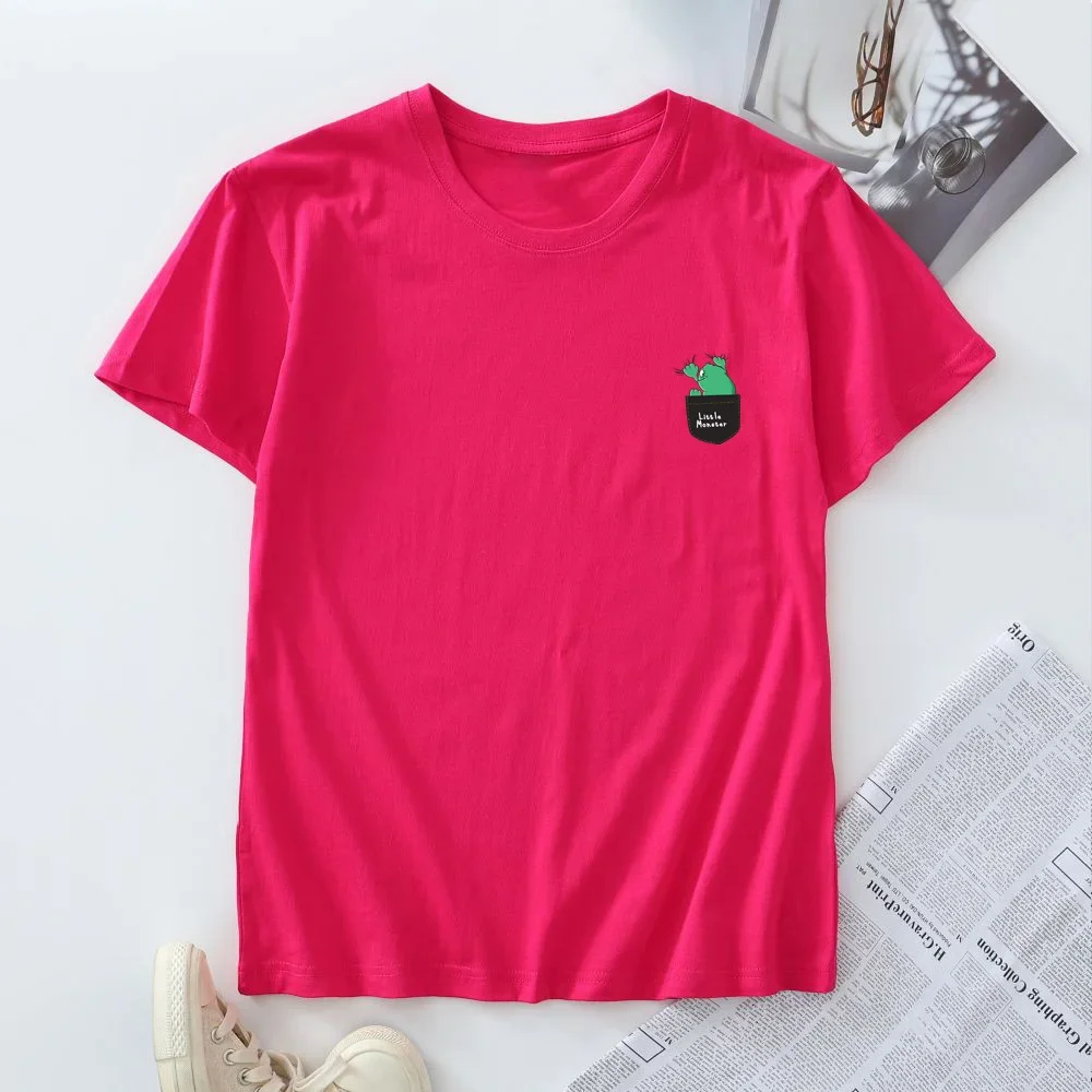 Vrouwen T-Shirt Korte Mouw T-Shirt Zomer Katoenen T-Shirt Vrouwen Kleding Dames Top Mode Kleine Monster Pocket Grafische T-Shirts
