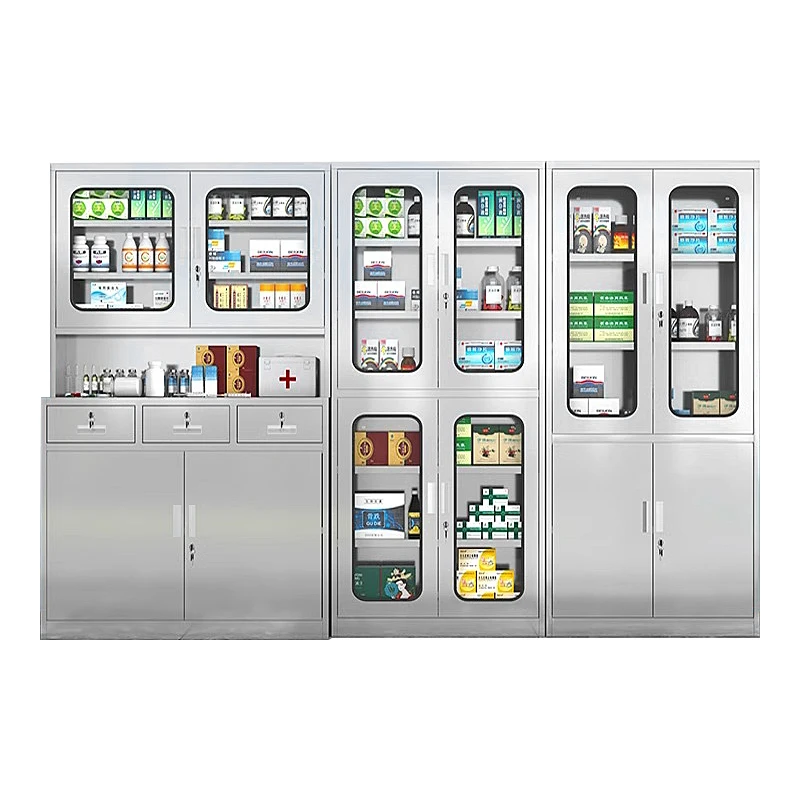 Glass Door Cheap Metal Storage Filing Stainless Steel Medicine Modular Drawer Pharmacy Medical Furniture Metal Hospital Cabinet