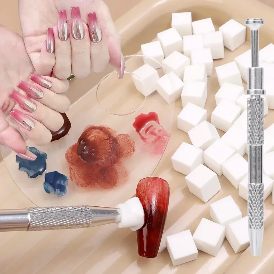 Esponja de arte de uñas cuadrada mini con 4 garras, agarrador de esponja metálico, set multiusos, esponjas para degradado de rubor, herramientas de belleza 2