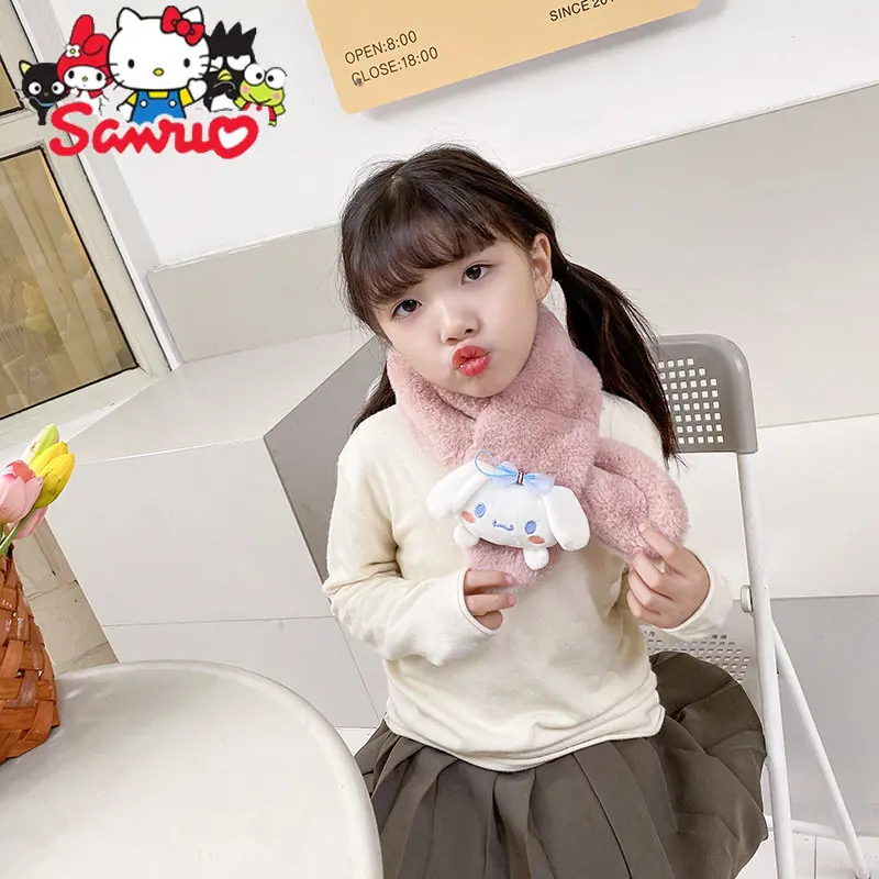 

MINISO Children's Scarf Melody Kuromi Cinnamoroll Winter Plush Rabbit Fur Baby Warmth Thickened Women Anime Neck Collar Scarf