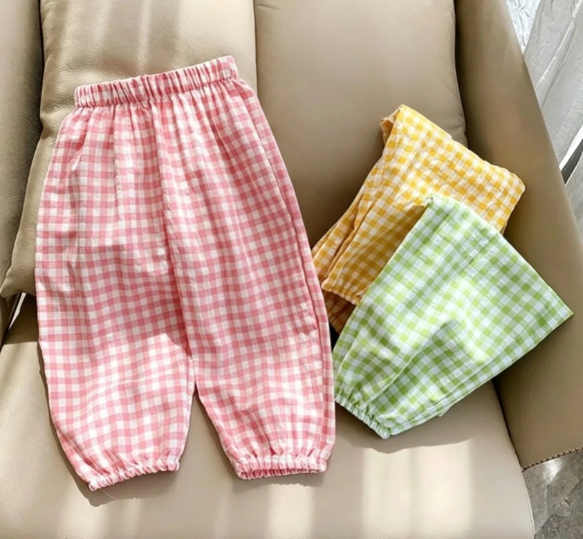 Little Kids Summer Casual Plaid Trousers Children Lightweight Thin Jogger Pants Baby Infant 9M-6Y Pants Children Casual Trousers