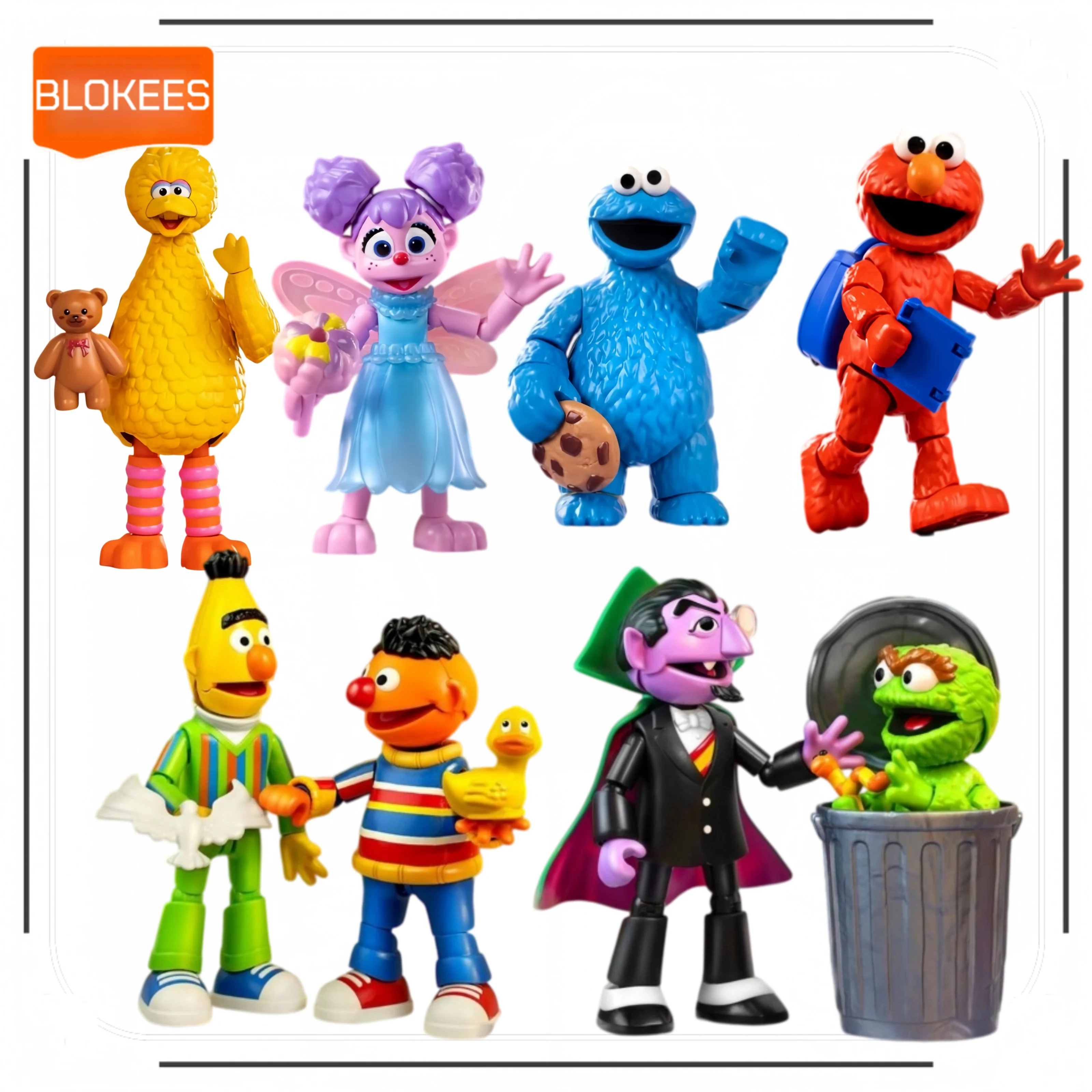 Bloks Sesame Street Magic Version Wave1 Wave2 Action Figure Elmo Cookie Monster Oscar Movable Assemble Building Blocks Toy Gift