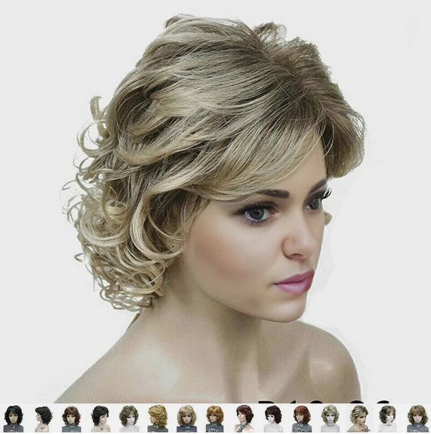 Women's Synthetic Natural Curly Medium Black/Blonde Hairpiece Hair Wig