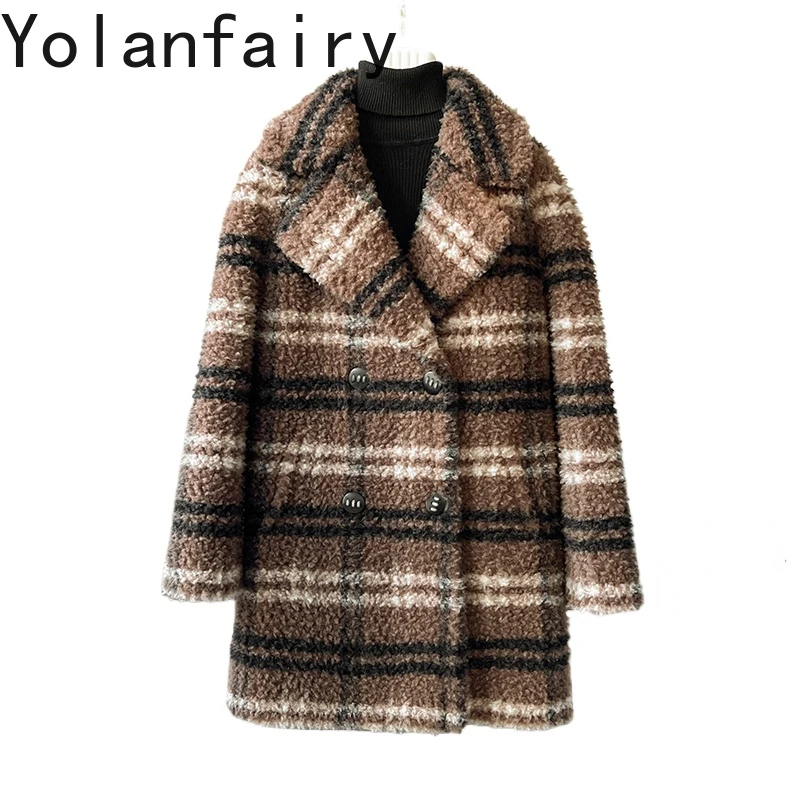 YOLANFARIY 100% Wool Real Fur Coat Women Clothing Mid-length Winter Coats Sheep Shearing Fashion Tops Abrigo Piel Mujer 2024