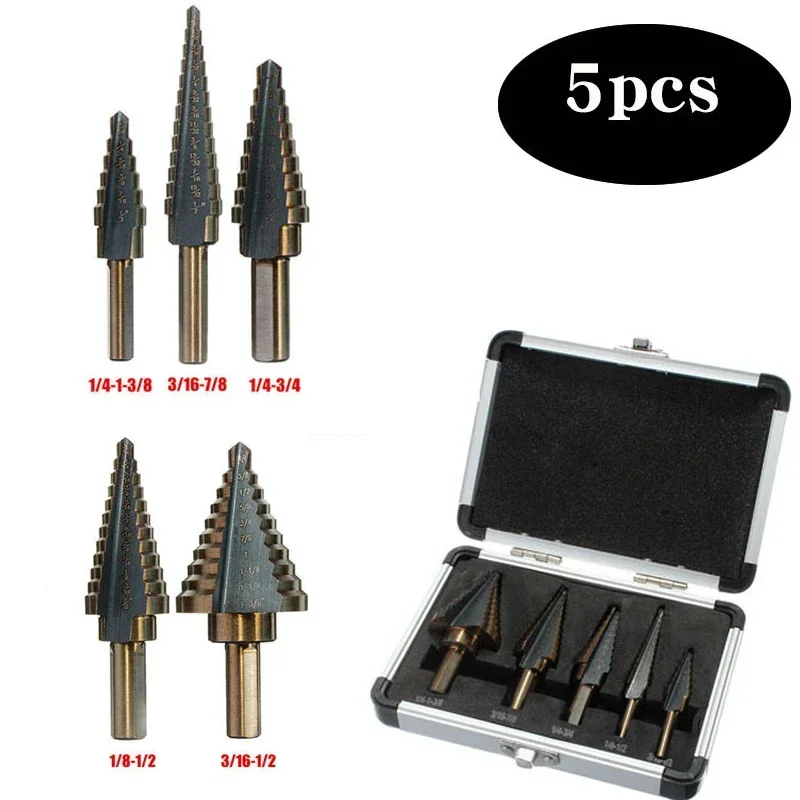 5Pcs Step Drill Bit with Titanium Coating Straight Groove Pagoda Hole Cutter Metal Cone Drill Bit Hole Opener for Handmade Use