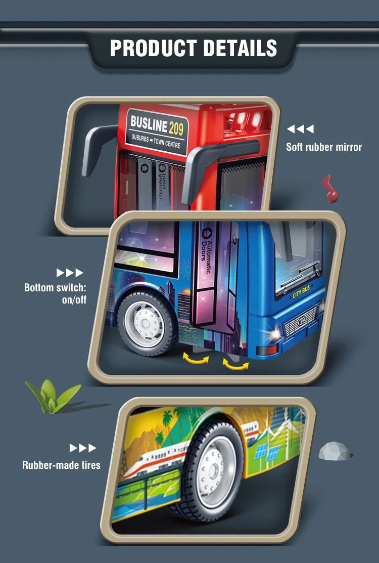 Modèle de Bus touristique à deux étages moulé sous pression, véhicules à tirer, jouet à inertie, voiture de visite urbaine, porte de Bus, lumière ouverte, jouets sonores pour garçons