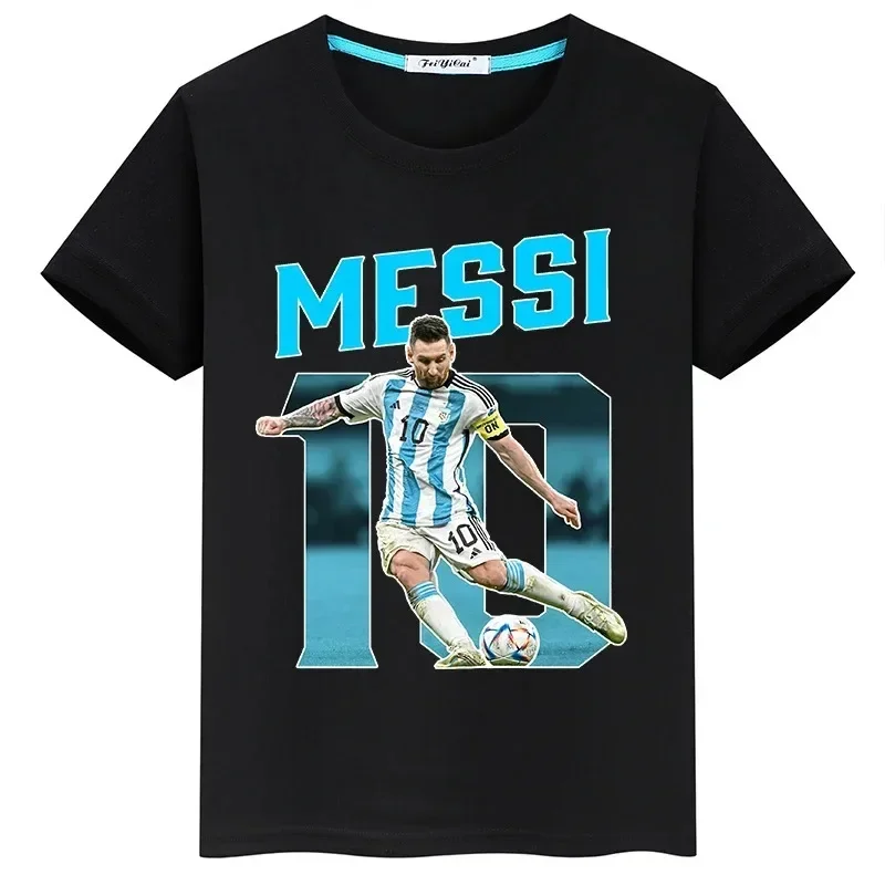 Messi Printed Children's Clothing Summer Cotton Kids T-shirt Boys Girls Casual Short-sleeved Fashion Black Shirts Sportswear Top