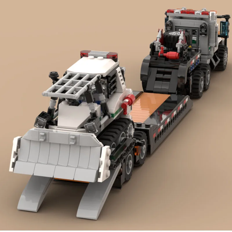 MOC-212815 Forest Fire Department Transport Truck and Bulldozer Building Block Model 870 Parts Boys' and Children's Birthday Toy