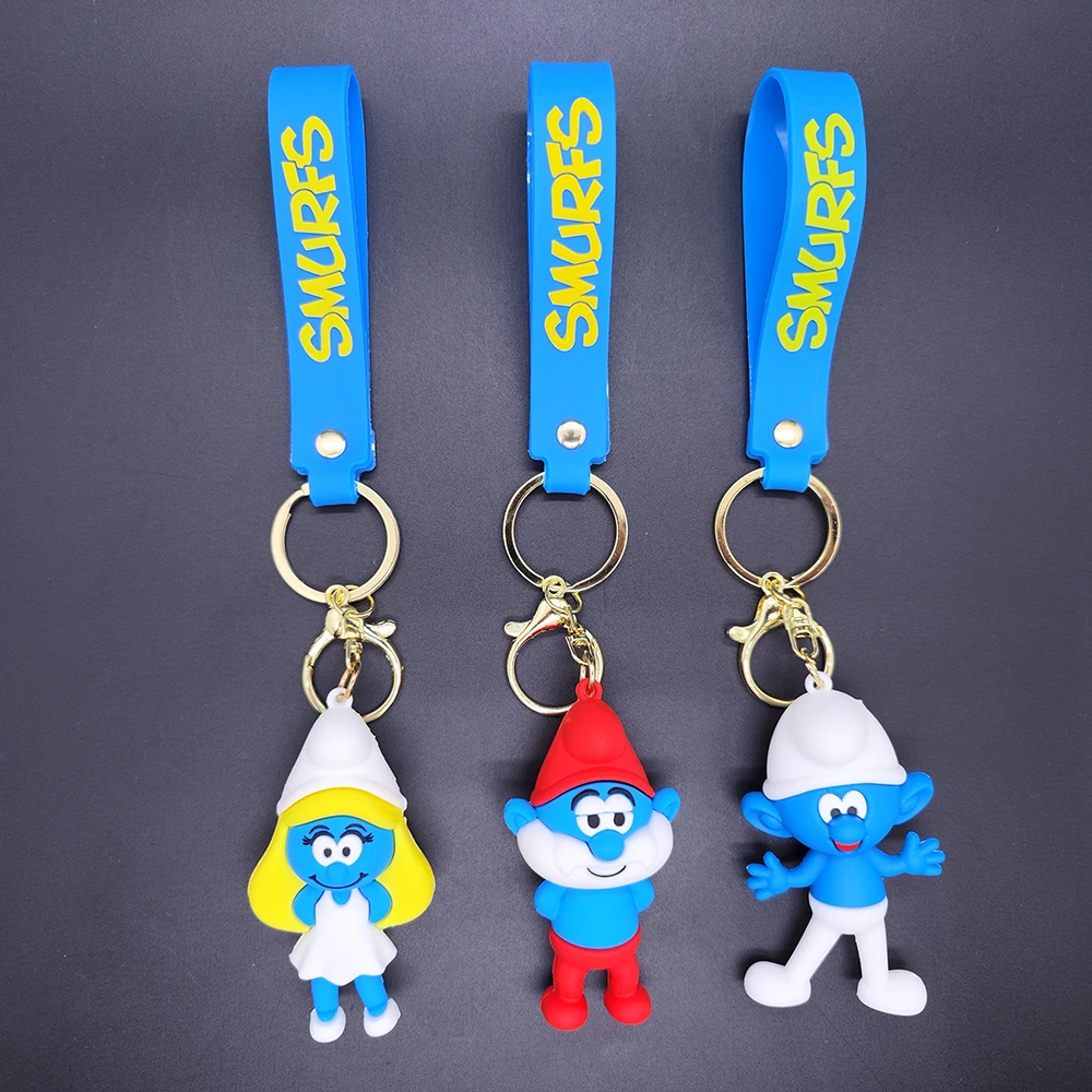 Creative Cute Q Version Cartoon Figure The Smurfs Car Key Chain Small Gift Bag Hanging Ornament Mini Smurfs Small Accessories