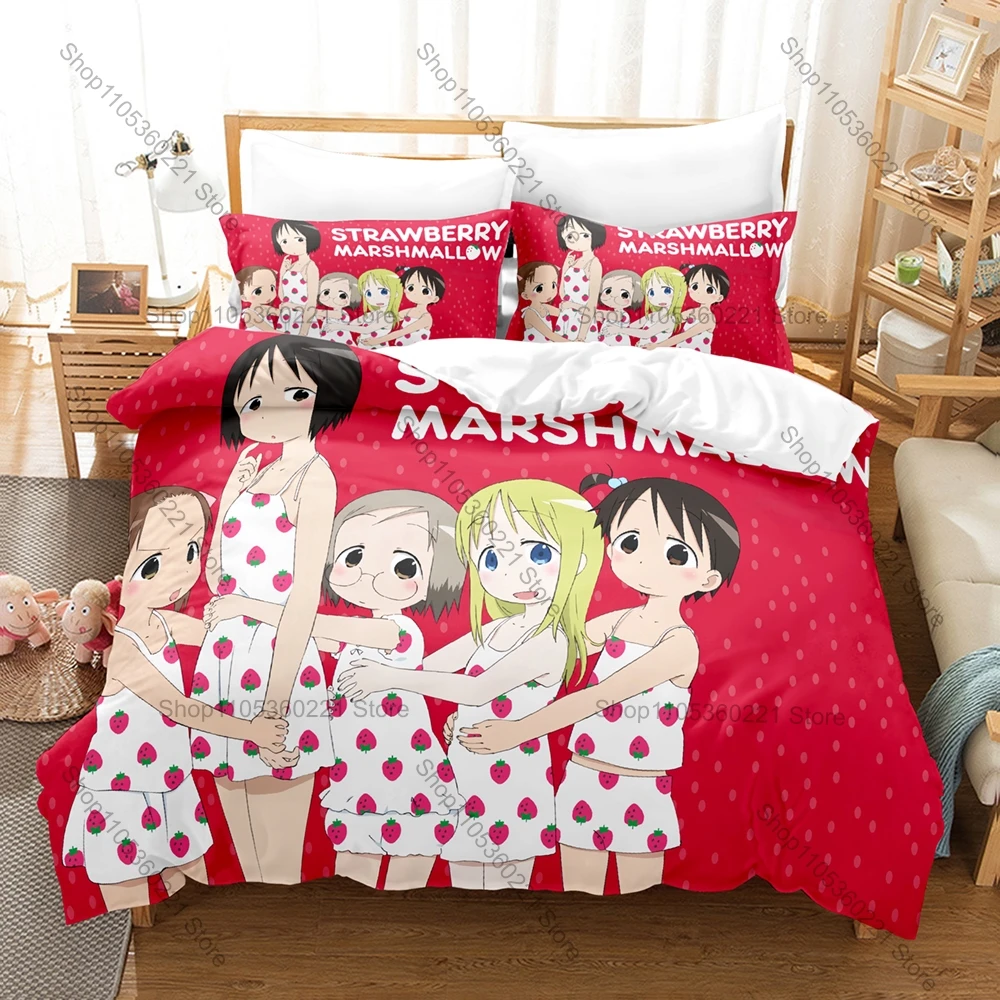 Strawberry Marshmallow 3Pcs Bedding Set Cute Anime Girls 3D Print Duvet Cover Set Soft Microfiber Bed Set Bedroom Decor