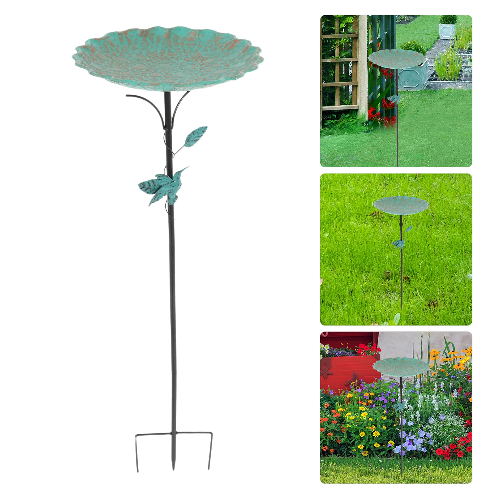 

Metal Bird Bath Feeder Standing Lawn Stake Outdoor Garden Water Food Bowl Decorative Birdbath for Parakeets Patio Yard
