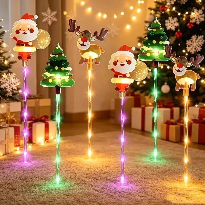 Solar Christmas Path Lights 6PCs/Set Santa Reindeer Xmas Tree LED Garden Lights Outdoor Waterproof Yard Lawn Holiday Decorations