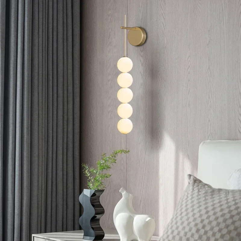 

Modern Bedroom Bedside Beside The TV Wall Lamp Light Nordic Living Room Staircase Aisle Beads Long Decorative Light Fixture