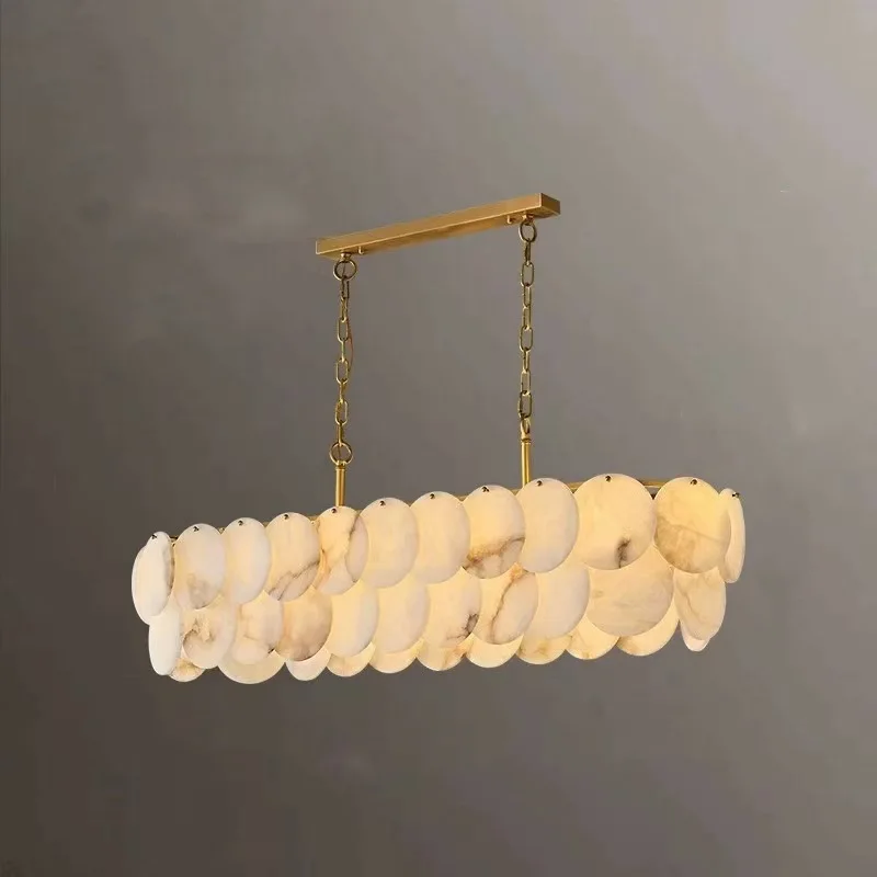 

American Style Spanish Snow Marble Lamp Gold Brass Lustre 3 Color Dimmable for Hotel Villa Ceilings