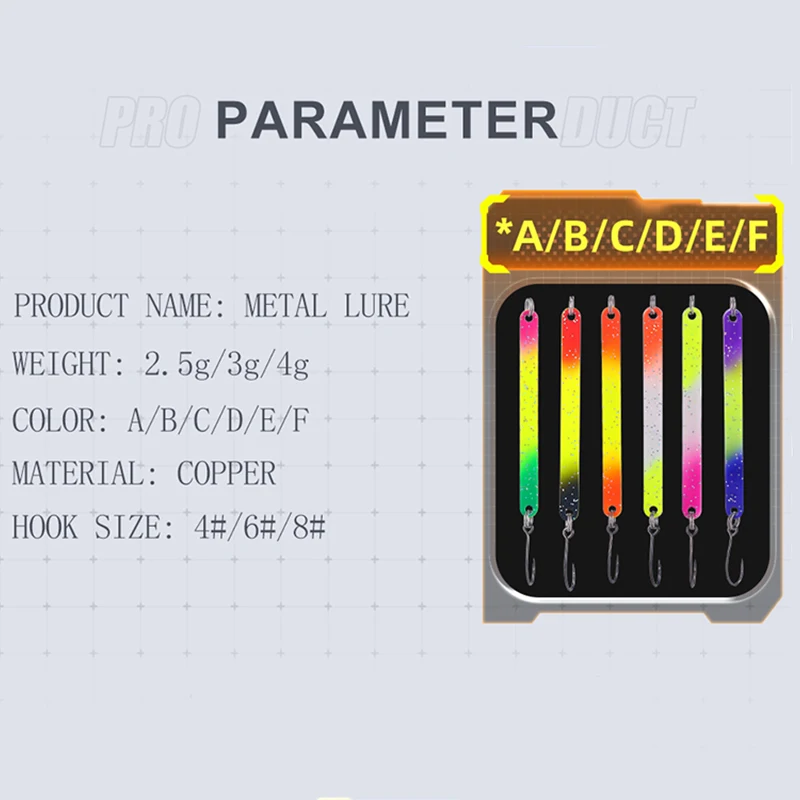 WEIHE-ملعقة صيد معدنية نحاسية صناعية ، خطاف مفرد ، على شكل ملون ، 6 ألوان ، من 3g ، 4g