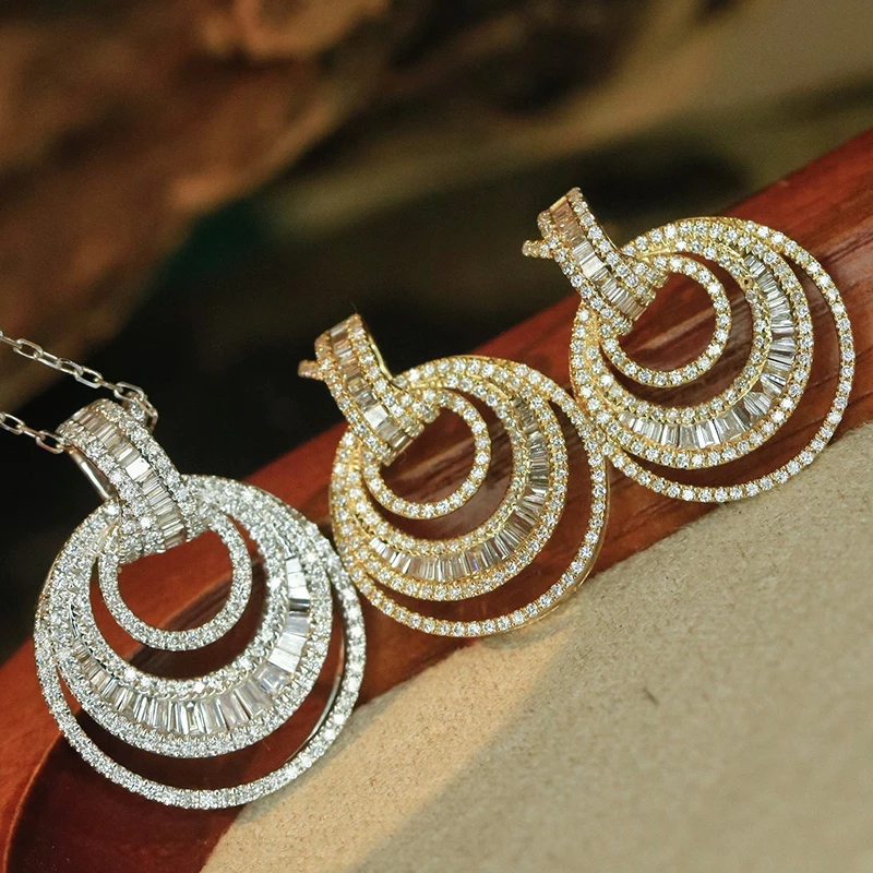 Aazuo 18K White Gold Yellow Gold Diamond Jewelry Set - Round Necklace Earrings For Women And Girls Perfect for Special Occasions view 2
