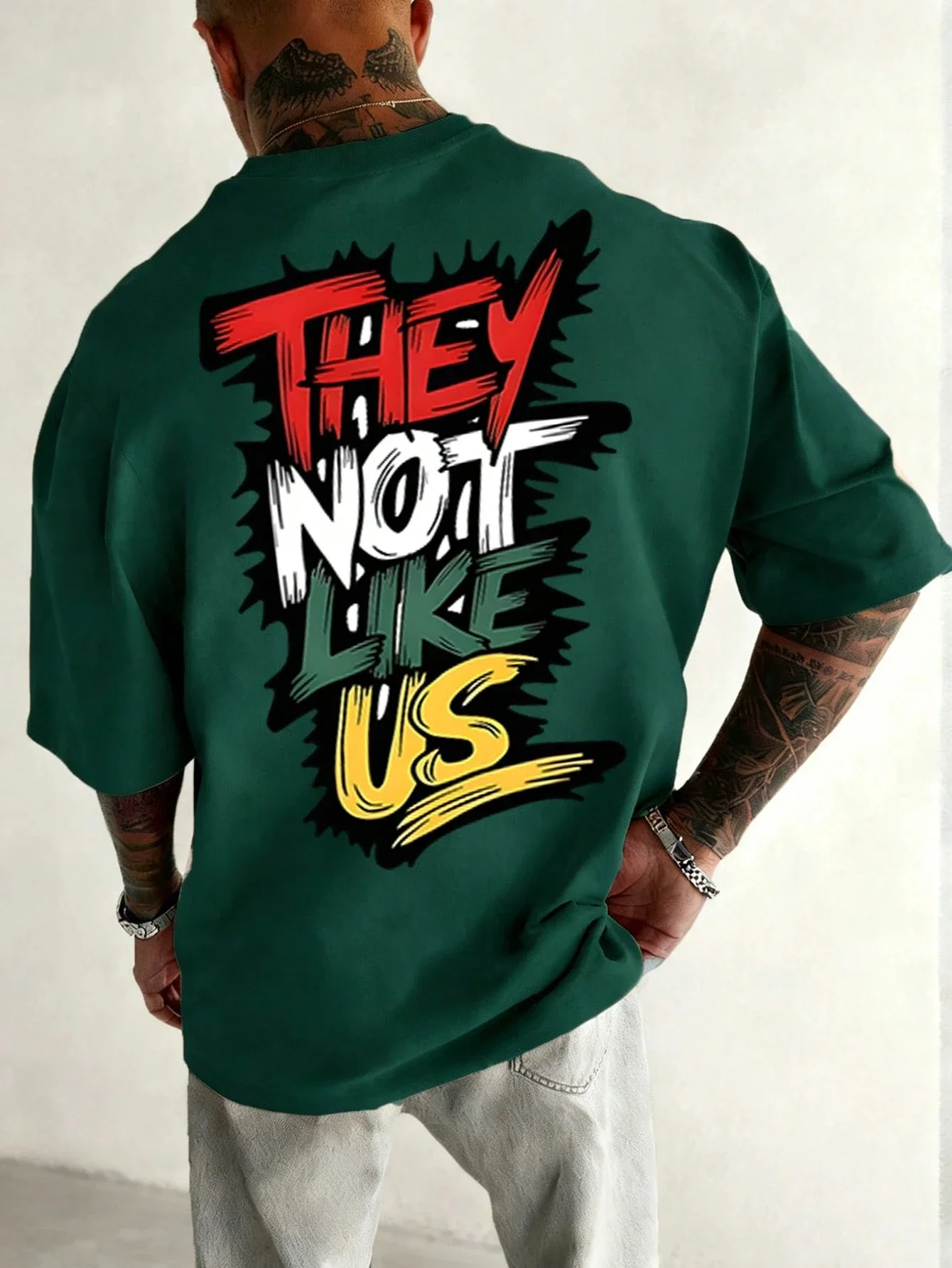 T-shirt à manches courtes pour hommes, 100% pur coton, décontracté, à la mode, ample, avec imprimé graffiti, col rond, hau
