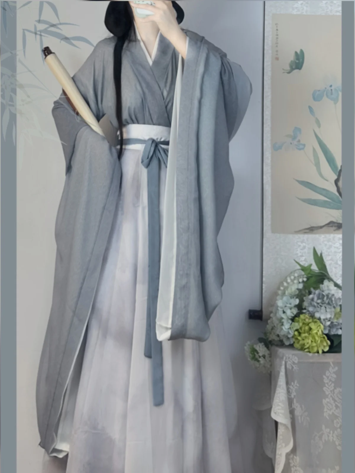 고대 중국 Hanfu 여성 카니발 코스프레 의상 사진 파티 드레스 넓은 소매 Hanfu 녹색 드레스 여성용