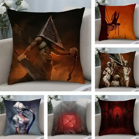 S-Silent H-Hill Anime Cushion Cover Soft Plush Fabric Double-Sided Printed Sofa Cushion Cover for All Seasons Home Decor Gift