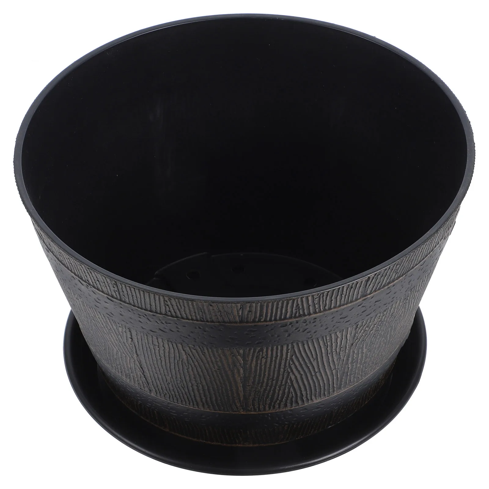 

Thickened Abs Vintage Barrel Planter With Drainage Holes Saucer Large Plastic Flowerpot Hydroponic Plant Container Garden Decor