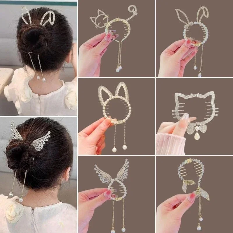 

Fashion Pearl Rhinestone Grip Hair Clip Women Ponytail Buckle Cute Cat Bunny Hair Accessories for Girls Women Headwear Gift 2023