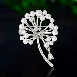 New Rhinestone Dandelion Pins for Women Unisex Pearl Plant Brooches Flower Lapel Pins Event Funny Luxury Gifts New Year Friends