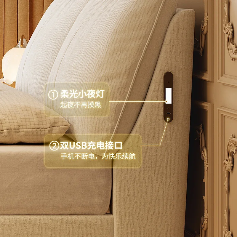 سرير مزدوج من قماش مخلب القطط بتصميم كريمي عائم بطول 1.8 متر لغرفة النوم الرئيسية سرير مزدوج قابل للإزالة والغسل من قماش الشنيل الناعم