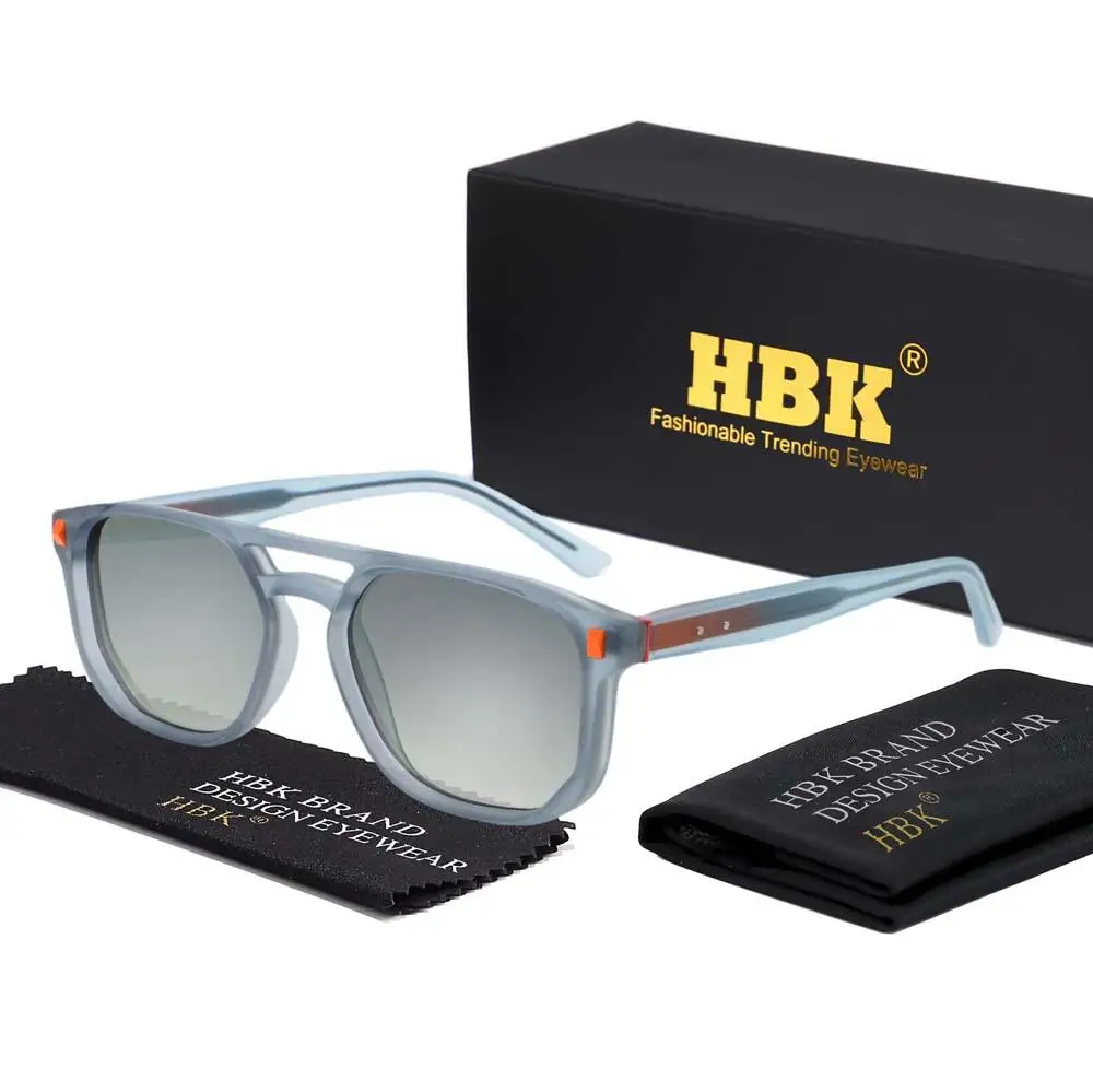 HBK Retro Men's Pilot Sunglasses Flat Top Double Bridge Design Gradient Sunglasses Women's Outdoor Travel Summer Glasses