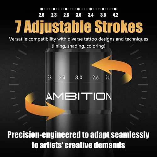 Imagen 2 del producto Ambition-máquina de tatuaje inalámbrica C2, pluma de 7 golpes ajustables, Motor Sin Núcleo, batería de 1600mAh, pluma microplasty de maquillaje para arte de tatuaje