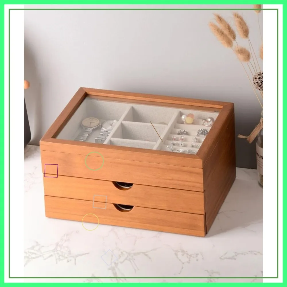 

Трехслойный органайзер для украшений со стеклянной крышкой, винтажная шкатулка из массива дерева для колец, серег, ожерелий, браслетов, подарков