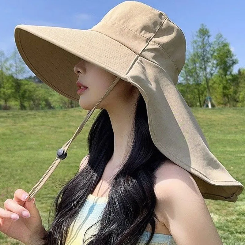 

Женская летняя солнцезащитная шляпа с защитой от ультрафиолета, дышащая кепка с большими полями для рыбалки, пешего туризма, шаль с широкими полями, солнцезащитная кепка с хвостиком