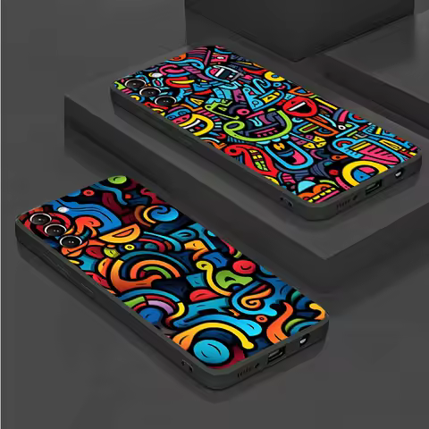 Phone Case For Samsung Galaxy S25 S24 Ultra S23 FE Note 20 10Plus S22 S21 S25Plus Soft Shell Cover Colorful Lines Graffiti