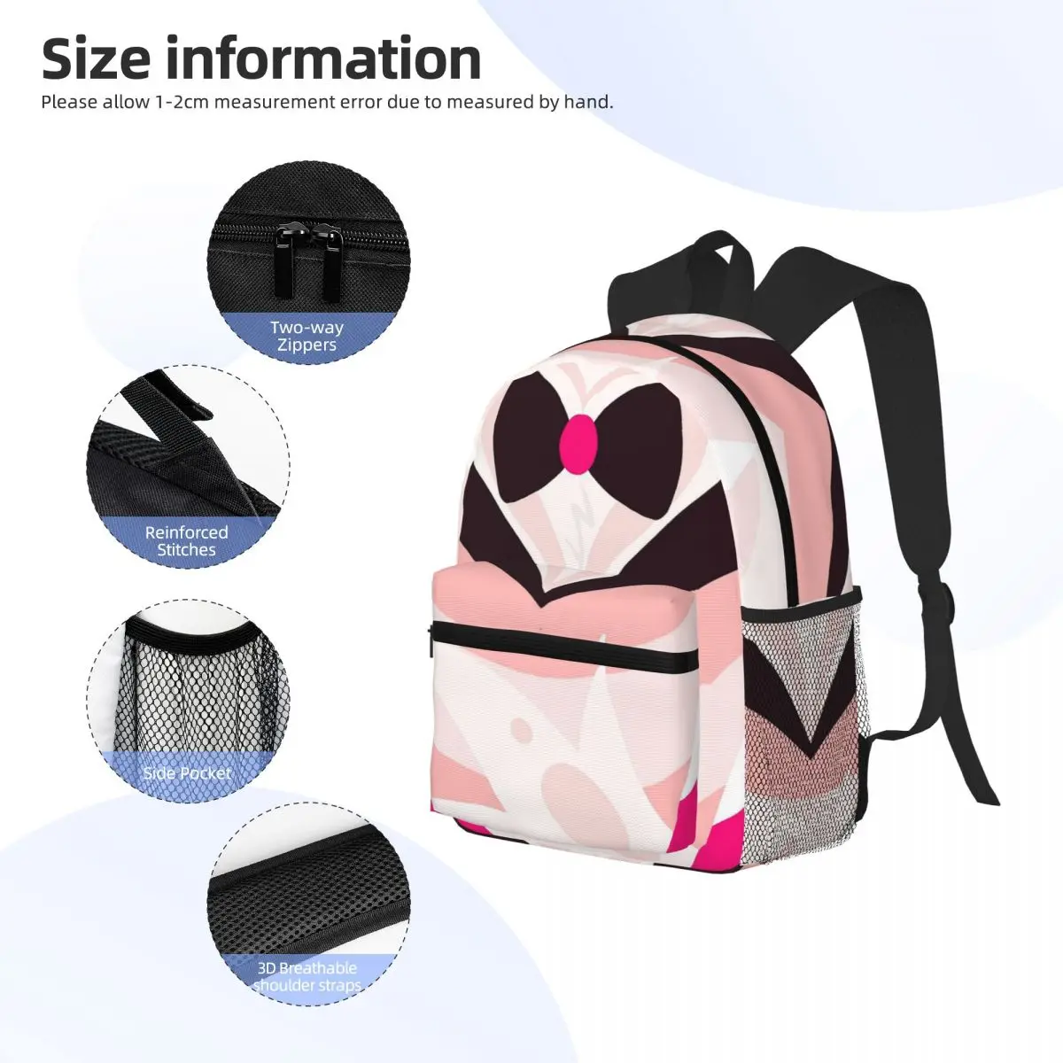 Angel Dust Hazbins นักเรียนกระเป๋าเป้สะพายหลังกระเป๋านักเรียนเดินป่า Daypack สําหรับชายหญิงแฟชั่น Bookbag ไหล่กระเป๋า