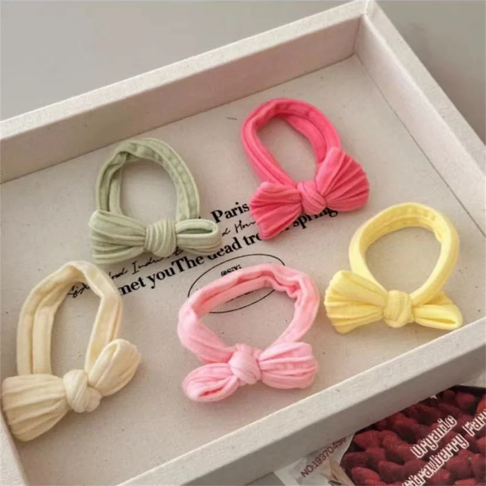 5 sztuk/zestaw koreański śliczny Bowknot elastyczna gumka do włosów jednokolorowe gumki do włosów kucyk Holder nie szkodzi pierścionek do włosów nakrycia głowy dla dzieci — zdjęcie 6