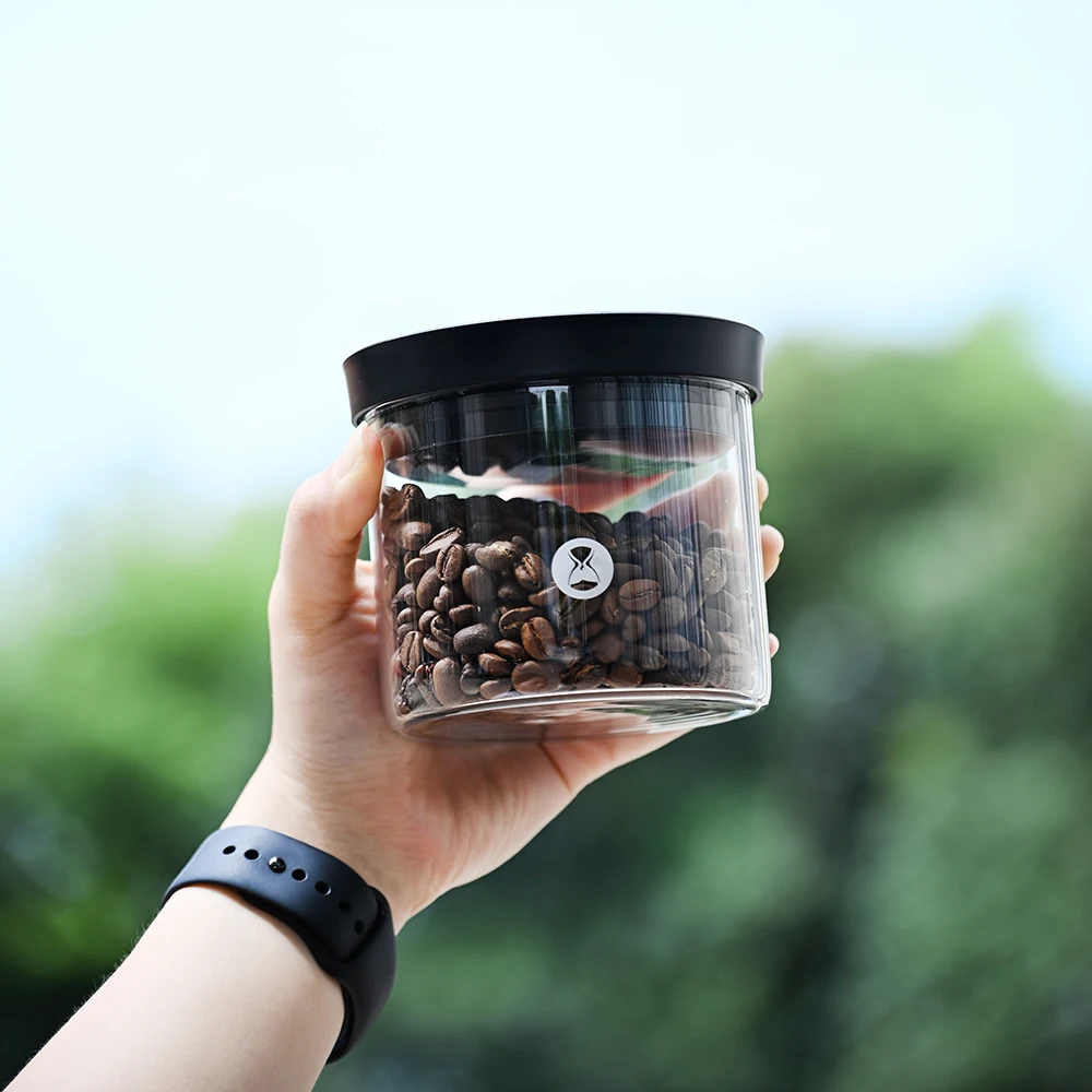 TIMEMORE One-Way Valve Vacuum Glass Storage Canister 400/800/1200ml, Wide Opening Design, Keep For Coffee Beans & Pantry Foods