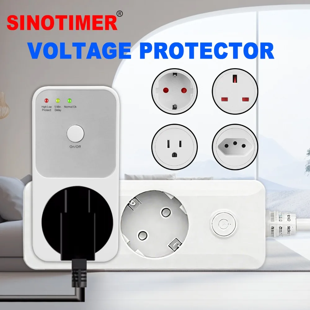 AC 220V Over Under Voltage Protector Sockets Electrical EU Plug ON/OFF Switch Relay Automatic Protect Safe Refrigerator Socket